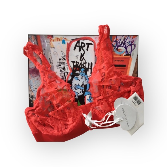 new Mimi Holliday โค๏ธ๏ธ Poison Ivy Deep V Plunge โค๏ธ๏ธ Heart Lace Bra โค๏ธ๏ธ Scarlet - Picture 7 of 16